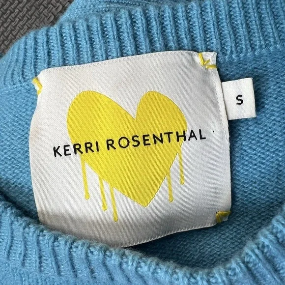 KERRI ROSENTHAL 100% Cashmere "Loved" Patchwork Sweater Blue Small $350 - Picture 3 of 13